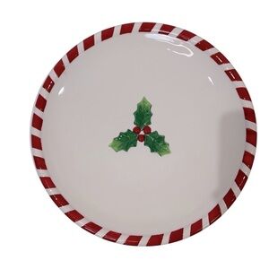 12” Plate Candycane/Holly Leaves Fitz and Floyd Classics-Santa’s Kitchen EUC